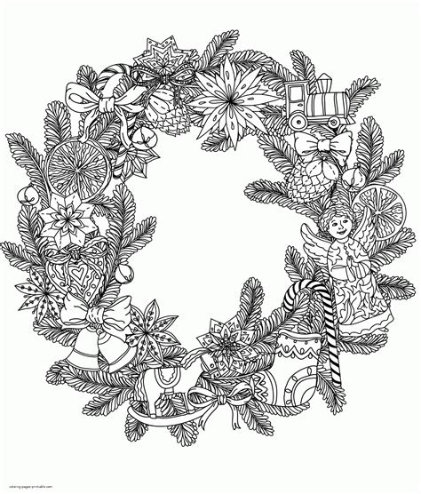 Christmas wreath for girls and kids to color. Christmas Wreaths Coloring Pages Created For Adults ...