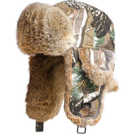 Frr Camouflage Trapper Hat With Natural Brown Rabbit Fur Winter Fur
