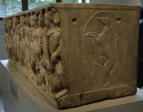 Roman Art Marble Sarcophagus With The Contest Between The Muses And