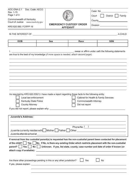 Free Printable Child Custody Forms Kentucky Fill Out And Sign Online