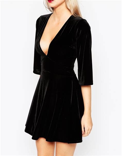 Boohoo Velvet Plunge Neck Skater Dress At Asos Com Dresses Plunge