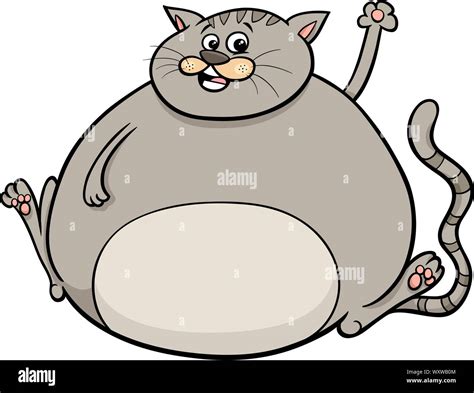 Cartoon Illustration Of Funny Overweight Cat Comic Animal Character