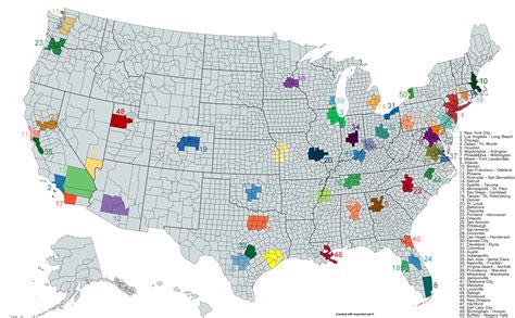 Map Of America S 50 Largest Metropolitan Areas By Populations Vivid Maps