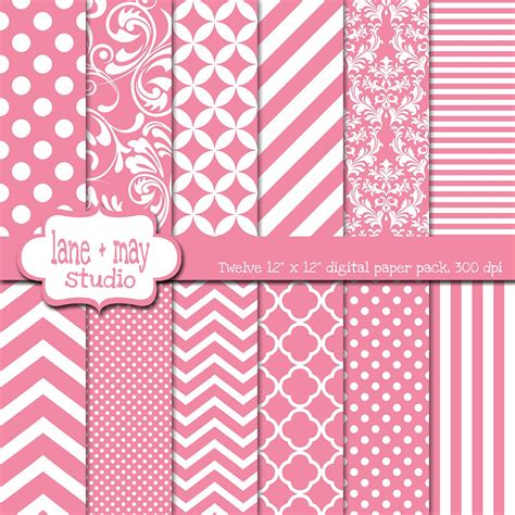 Digital Scrapbook Papers Medium Pink And White Patterns Etsy