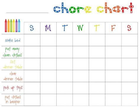 Printable Chore Charts For Kids Room