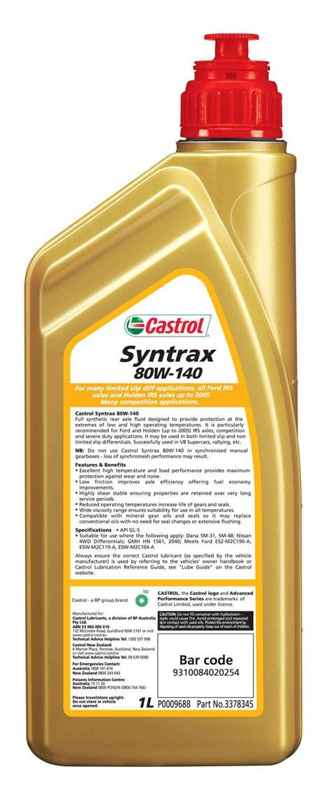 Castrol Syntrax Limited Slip Differential Oil 80w 140 1l 3378345 Ebay