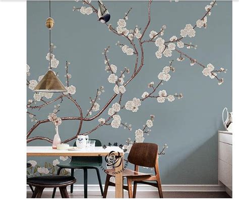 Chinoiserie Hanging Plum Tree Wallpaper Flying Birds And Plum Etsy