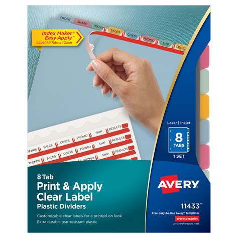 Avery 8 Tab Plastic Dividers For 3 Ring Binder Easy Print And Apply Clear Label Strip Index