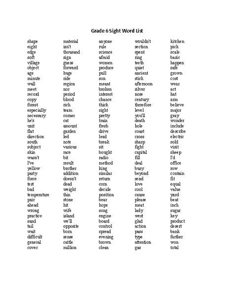Sight Words List Grade 6 Sight Words List Spelling Words List