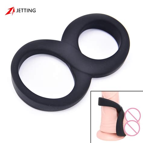 Jetting Double Penis Ring Sex Toys For Male Black Adult Products 8 Word