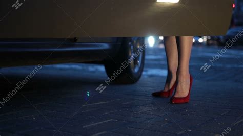 Womans Legs In Heels Stepping Out Of Car At Night Stock Video Footage 10464943