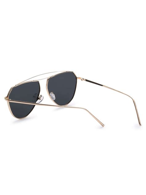 gold metal frame black lens aviator sunglasses shein sheinside