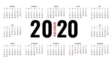 Calendario 2020 Vector Gratis
