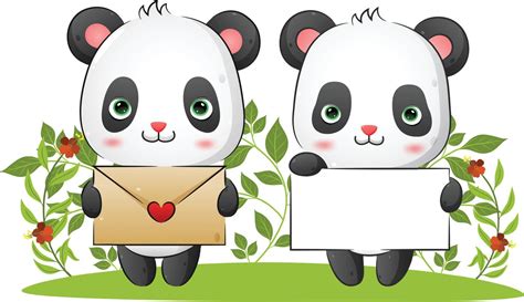 The Couple Of Sweet Panda Is Holding A Love Letter And A Blank Paper