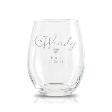 Bride Sparkly 15 Oz Engraved Stemless Wine Glass Favors And Flowers