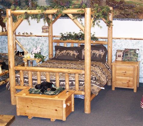 Amish Rustic Pine Log Canopy Bed