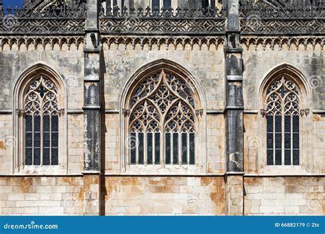 Bar Tracery In Gothic Window With Paintings Royalty Free Stock Photo
