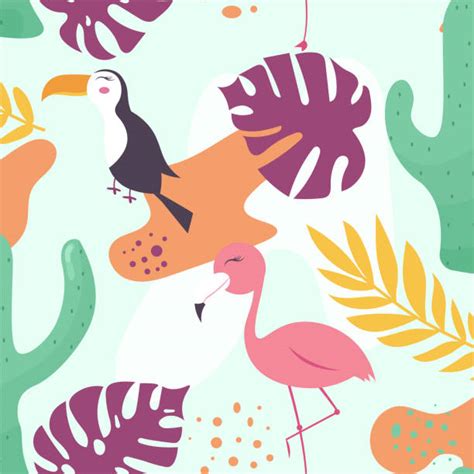 Cute Summer Card With Tropical Palm Leaves And Flamingo