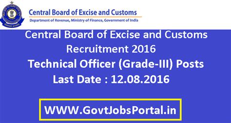 Excise And Customs Department Recruitment For Technical Officers 2016