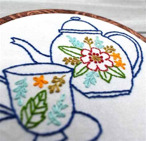 Tea Cup Set Embroidery Pattern Tea Cup Embroidery Pattern Etsy Australia