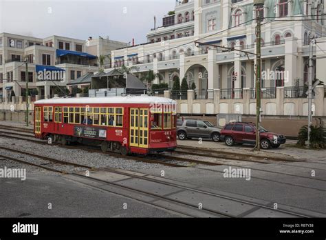 Trolley Along The Riverfront In Downtown New Orleans Louisiana Stock
