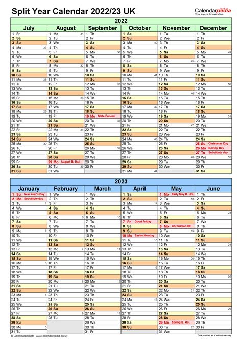 Split Year Calendars 202223 Uk July To June For Excel