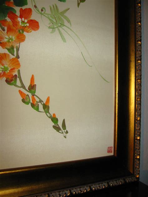 Still Life Botanical Watercolor With Flowers Birds On Silk Designer