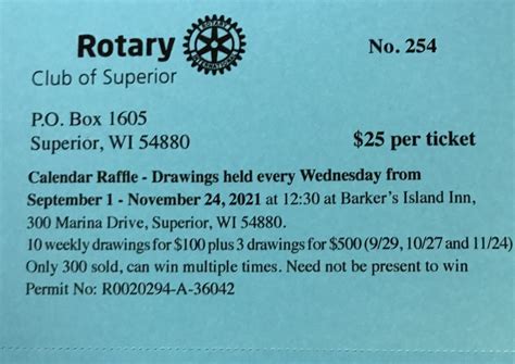 Calendar Raffle Rotary Club Of Superior