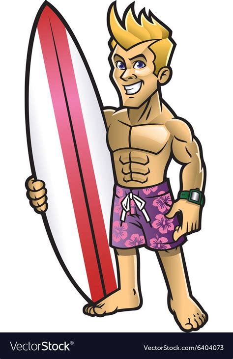 Cartoon Of Surfer Pose With The Surfboard Vector Image Surfer Black