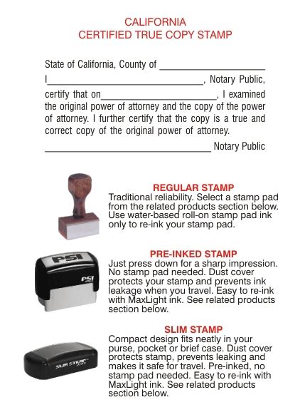 Power Of Attorney Certified True Copy Stamps California