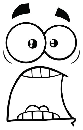 Black And White Scared Cartoon Funny Face With Panic Expression Stock