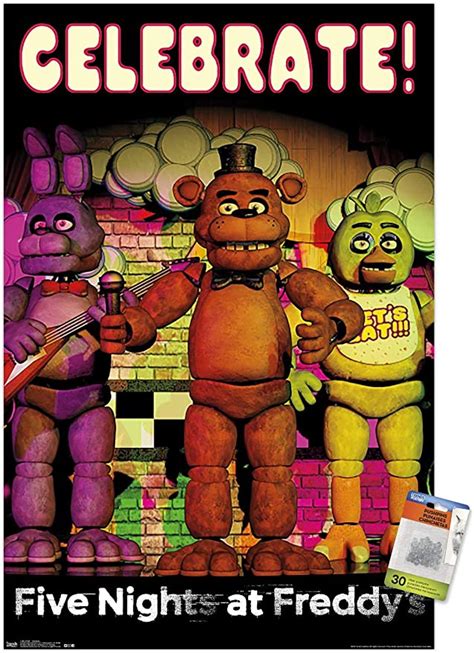 Five Nights At Freddys Celebrate Wall Poster With Push Pins Amazon