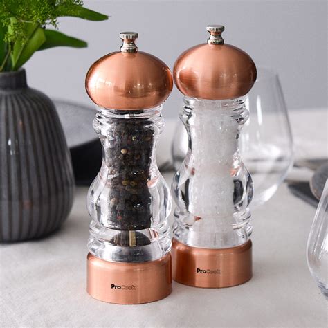Acrylic And Copper Salt Or Pepper Mill Set 18cm Salt And Pepper Grinders