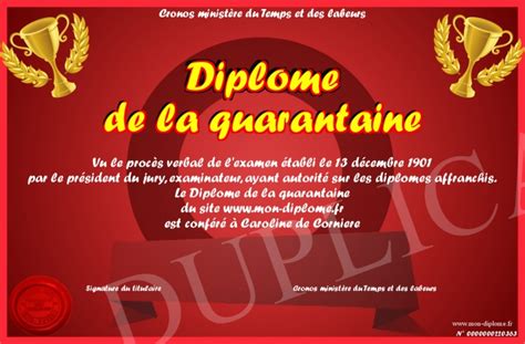 diplome de la quarantaine