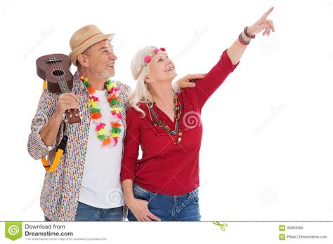 Senior Couple Dressed Like A Hippie Stock Image Image Of Funny Aging