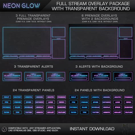Neon Twitch Overlay Package High Quality Animated Overlay Transparent