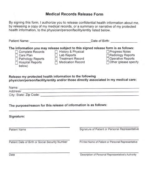 Printable Release Of Medical Records Form Printable Forms Free Online
