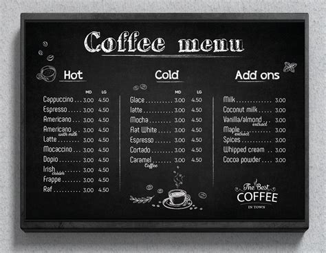 Coffee Menu Template Drinks Menu Cafe Menu Instant Etsy