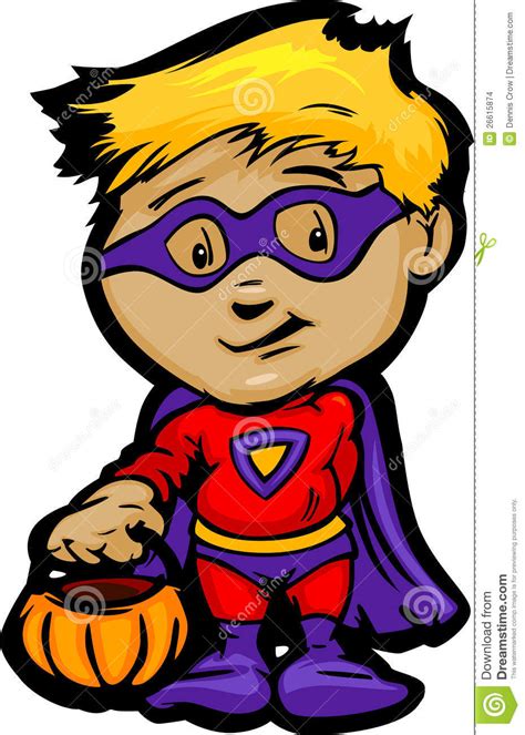 Cute Halloween Boy In Super Hero Costume Cartoon Stock