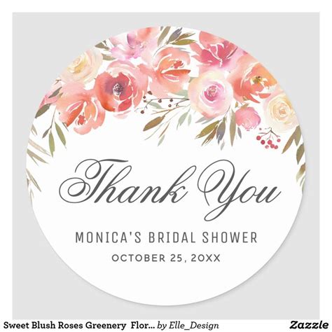 Sweet Blush Roses Greenery Floral Thank You Classic Round Sticker