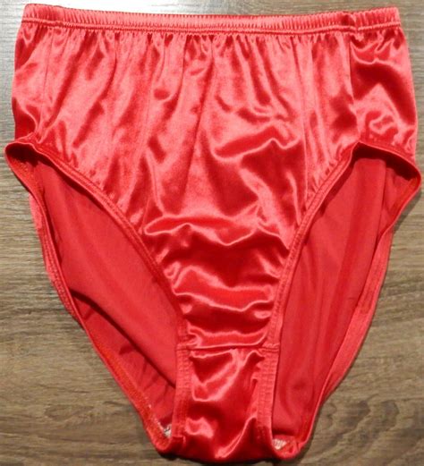 vintage second skin satin hi cut bikini panties red… gem