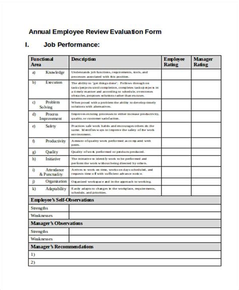 Free Printable Employee Evaluation Forms Performance Review Template