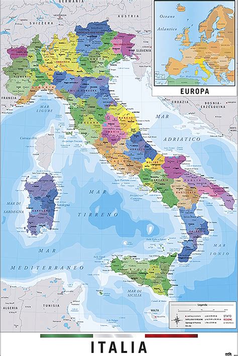 Mappa Italia Fisico Politico Map of Italy - Posters buy now in the shop ...