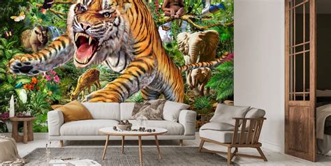 Tiger And Wildlife Wall Mural Wallsauce Au