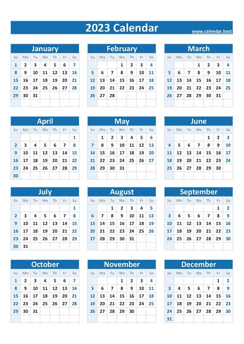 2023 Yearly Blank Calendar Calendar 2023