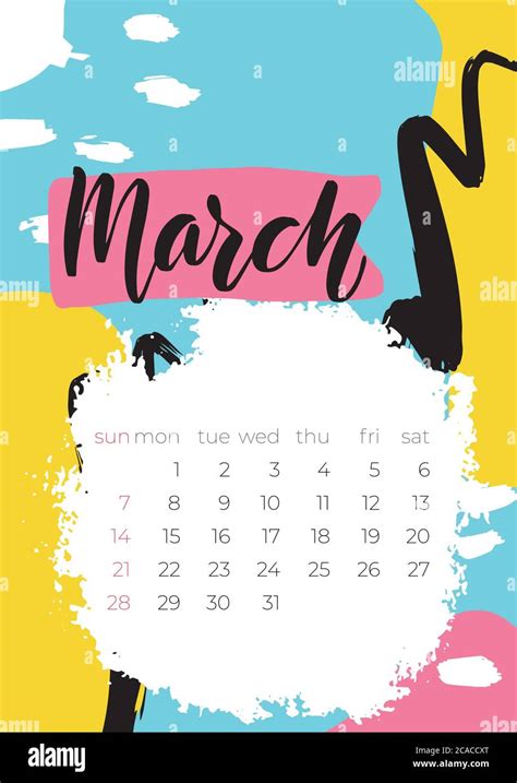 March 2021 Calendar Editable Template Wall Calendar Planner Stock