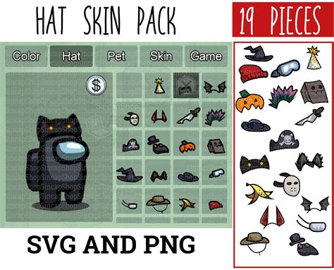 19 Pieces Among Us Hat Skins Among Us Skins Pack Among Us Svg Pack