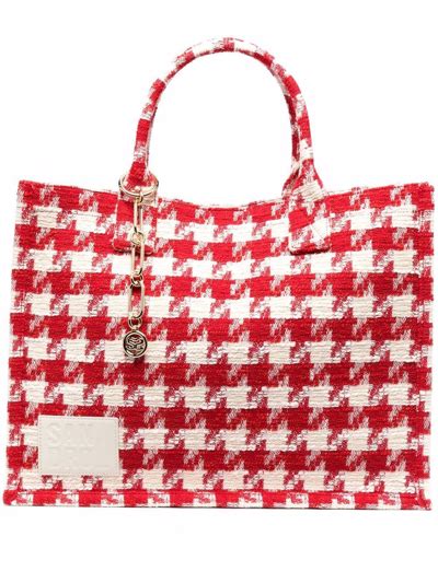 Sandro Houndstooth Print Tote Bag In Red Ecru Modesens