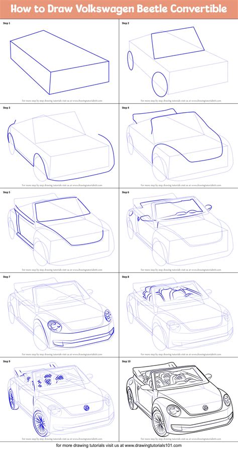 How To Draw Volkswagen Beetle Convertible Sports Cars Step By Step