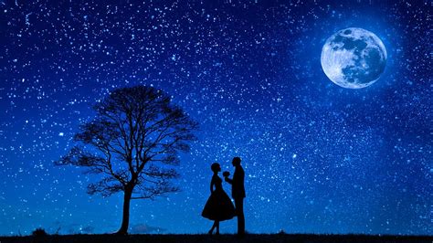 Hd Wallpaper Photo Illustration Of Two Lovers Under The Full Moon On A